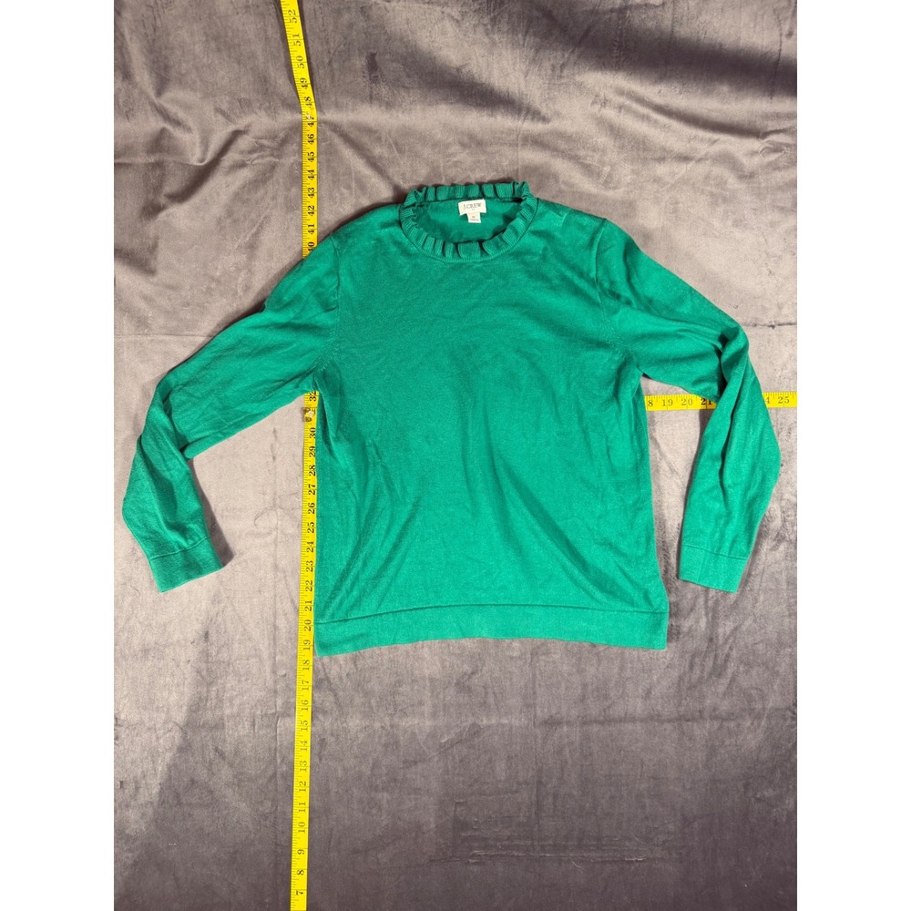 J. Crew Sweater Women Medium Kelly Green Preppy Ruffle Mock Neck 100% Cotton